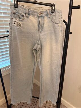 American Eagle Light Wash Distressed Curvy Straight Jeans
